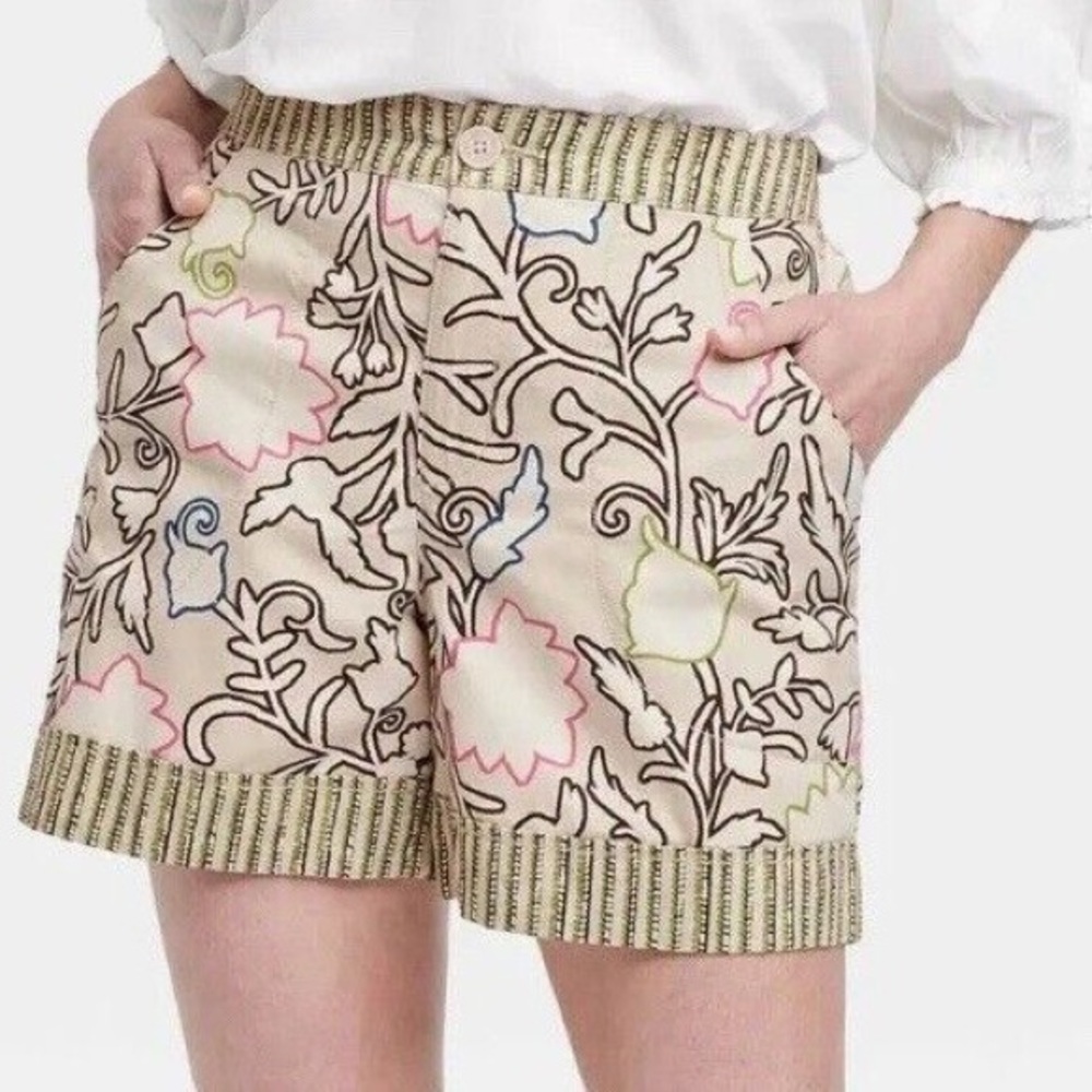 Knox Rose High-Rise Beige Floral Relaxed Fit Pull-On Shorts Size XXL
